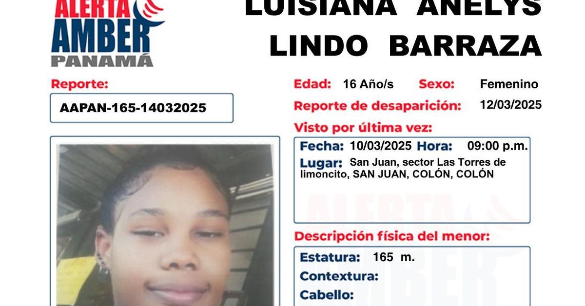 alerta-amber-|-autoridades-buscan-a-la-joven-luisiana-lindo-barraza,-desaparecio-en-colon